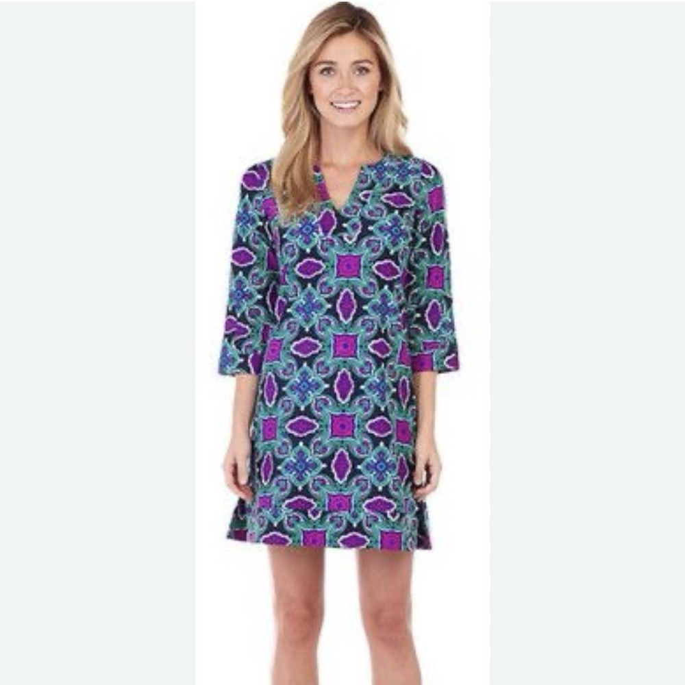 Jude Connally Womens Marlowe Shift Dress  Medallion Print Sz L Jude Cloth Cruise